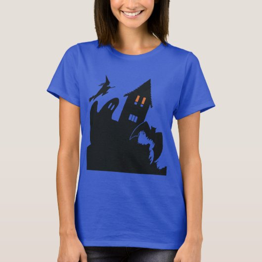 Oude Halloween Spokenhuis Heks Geest Vleermuis T-shirt (Voorkant)