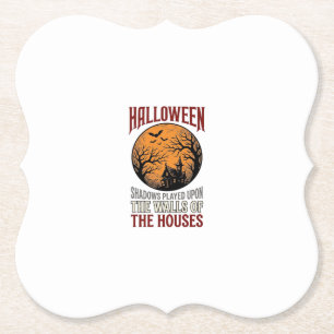 Oude Halloween Spokenhuis Maan Shirt Ontwerp_ Kartonnen Onderzetters