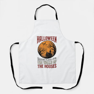 Oude Halloween Spokenhuis Maan Shirt Ontwerp_ Schort