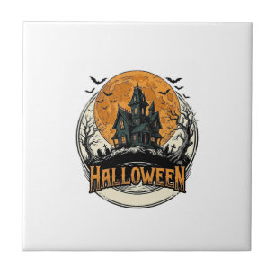 Oude Halloween Spokenhuis Vectorontwerp_1 Tegeltje
