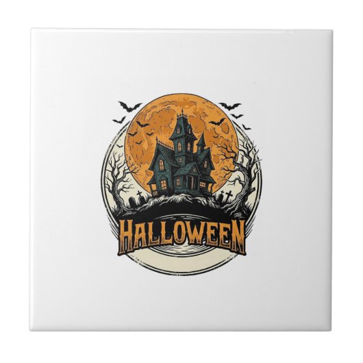 Oude Halloween Spokenhuis Vectorontwerp_1 Tegeltje (Voorkant)
