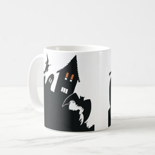 Oude Halloween-spookhuis Heks Geest Vleermuis Koffiemok (Voorkant links)