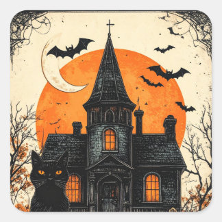 Oude Halloween-spookhuis Vierkante Sticker