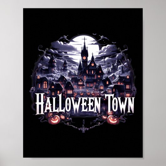 Oude Halloween Stad Skelet Geest Pompoen Hal Poster (Voorkant)