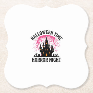 Oude Halloween Tijd Horror Nacht Geheime Kasteel Kartonnen Onderzetters