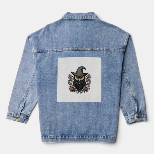 Oude Halloween-uil Heksenhoed Vectorontwerp_1 Denim Jacket (Achterkant)