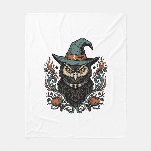 Oude Halloween-uil-heksenhoed Vectorontwerp_1 Fleece Deken (Voorkant)