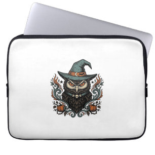 Oude Halloween-uil-heksenhoed Vectorontwerp_1 Laptop Sleeve