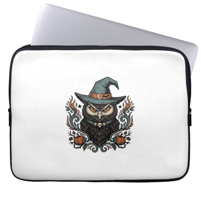 Oude Halloween-uil-heksenhoed Vectorontwerp_1 Laptop Sleeve (Voorkant)