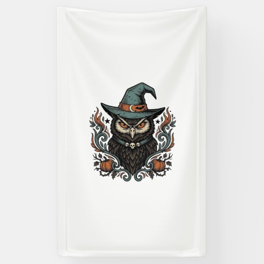 Oude Halloween-uil Heksenhoed Vectorontwerp_1 Spandoek (Verticaal)