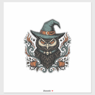 Oude Halloween-uil-heksenhoed Vectorontwerp_1 Sticker