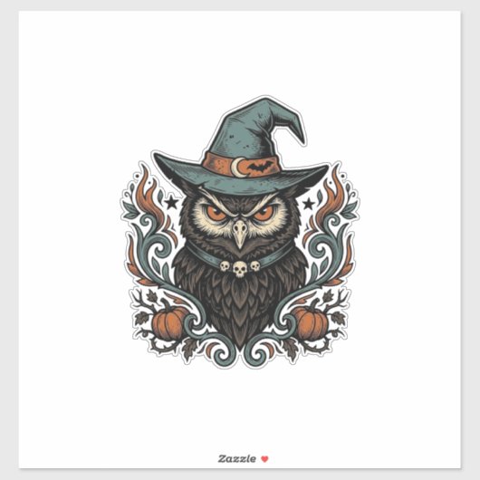 Oude Halloween-uil-heksenhoed Vectorontwerp_1 Sticker (Vel)