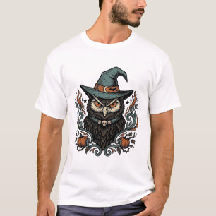Oude Halloween-uil-heksenhoed Vectorontwerp_1 T-shirt