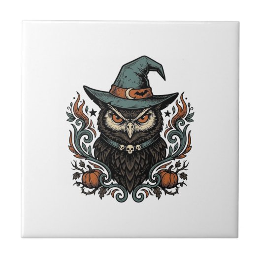 Oude Halloween-uil Heksenhoed Vectorontwerp_1 Tegeltje (Voorkant)