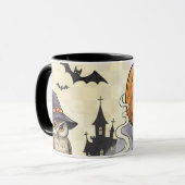 Oude Halloween-uil Pompoen Skelet Griezelig Mok (Voorkant links)
