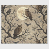 Oude Halloween-uilen & Maan Cadeaupapier (Vlak)