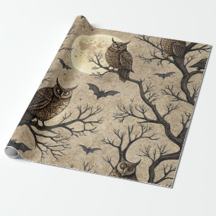 Oude Halloween-uilen & Maan Cadeaupapier