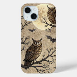 Oude Halloween-uilen & Maan iPhone 15 Case