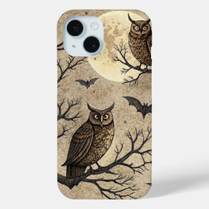 Oude Halloween-uilen & Maan iPhone 15 Case