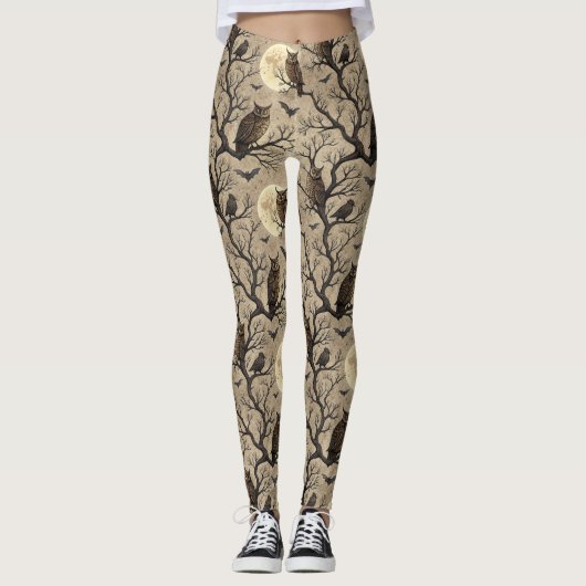 Oude Halloween-uilen & Maan Leggings (Voorkant)