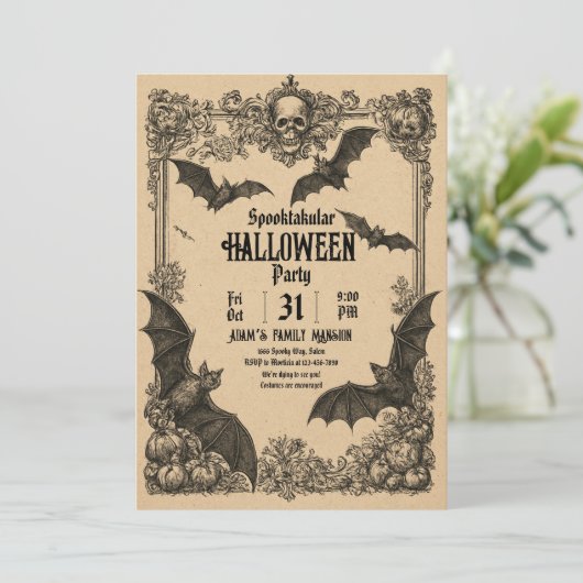 Oude Halloween-uitnodiging template Kaart (Staand voorkant)