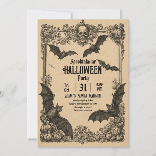 Oude Halloween-uitnodigingssjabloon Kaart (Voorkant)