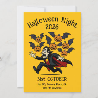 Oude Halloween-vampier en vliegende pompoen-vleerm Kaart