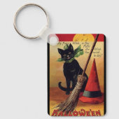Oude Halloween van Ellen Clapsaddle, Zwarte Kat Sleutelhanger (Voorkant)