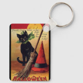 Oude Halloween van Ellen Clapsaddle, Zwarte Kat Sleutelhanger (Achterkant)