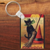Oude Halloween van Ellen Clapsaddle, Zwarte Kat Sleutelhanger (Voorkant)