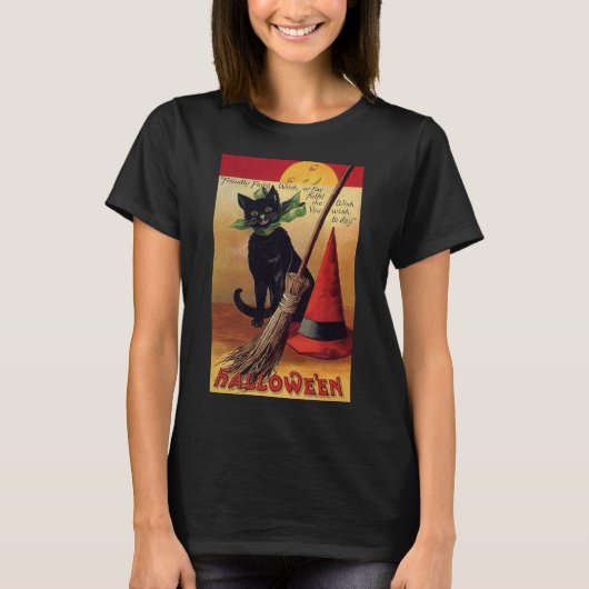 Oude Halloween van Ellen Clapsaddle, Zwarte Kat T-shirt (Voorkant)
