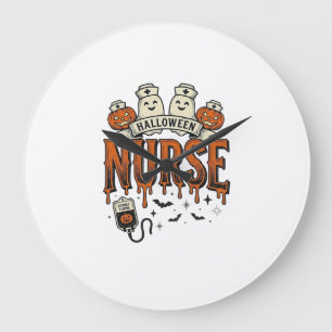 Oude Halloween Verpleegster Geest Pompoen Ontwerp_ Grote Klok