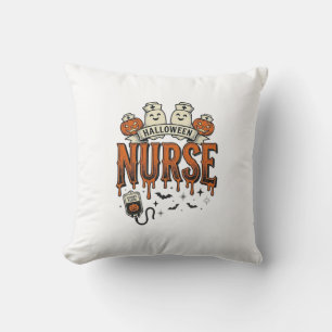 Oude Halloween Verpleegster Geest Pompoen Ontwerp_ Kussen