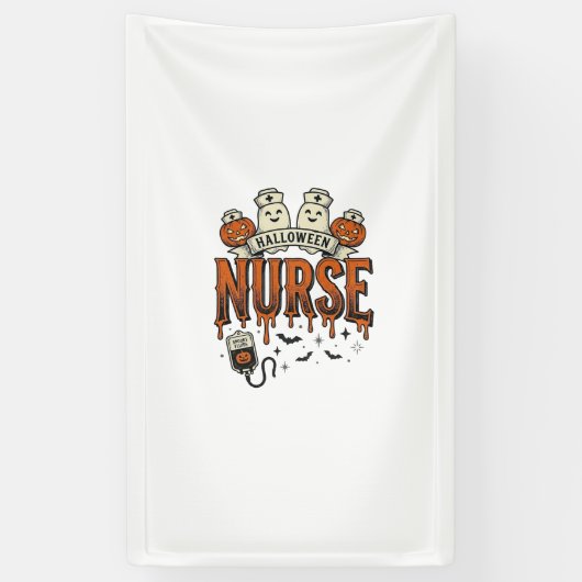 Oude Halloween Verpleegster Geest Pompoen Ontwerp_ Spandoek (Verticaal)