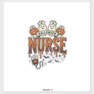 Oude Halloween Verpleegster Geest Pompoen Ontwerp_ Sticker