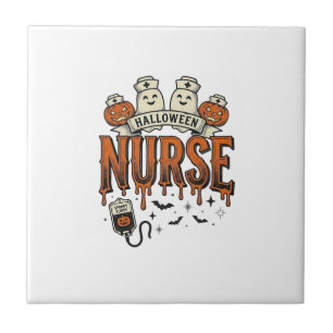 Oude Halloween Verpleegster Geest Pompoen Ontwerp_ Tegeltje