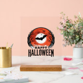 Oude Halloween Vleermuis Maan Gravure Ontwerp_1 Acryl Bord (Huwelijk)