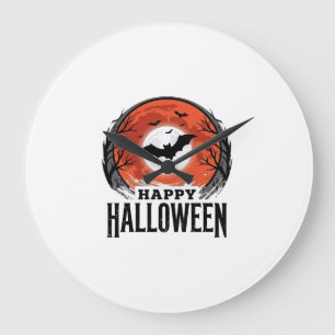 Oude Halloween Vleermuis Maan Gravure Ontwerp_1 Grote Klok