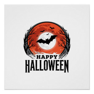 Oude Halloween Vleermuis Maan Gravure Ontwerp_1 Perfect Poster