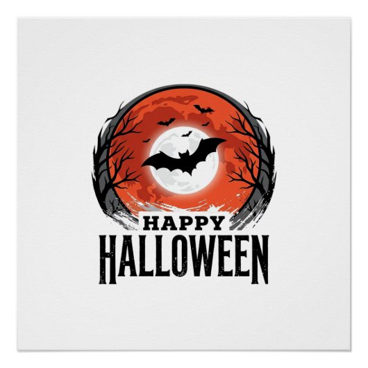 Oude Halloween Vleermuis Maan Gravure Ontwerp_1 Perfect Poster (Voorkant)