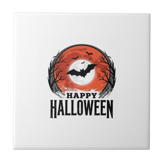 Oude Halloween Vleermuis Maan Gravure Ontwerp_1 Tegeltje (Voorkant)