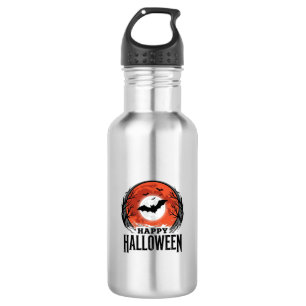 Oude Halloween Vleermuis Maan Gravure Ontwerp_1 Waterfles