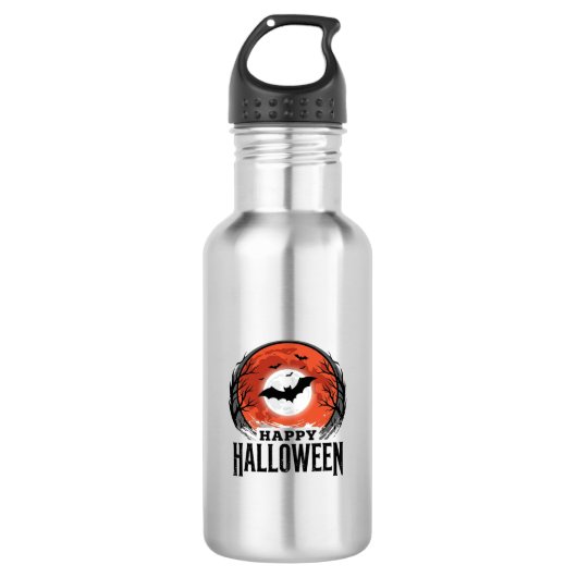 Oude Halloween Vleermuis Maan Gravure Ontwerp_1 Waterfles (Voorkant)