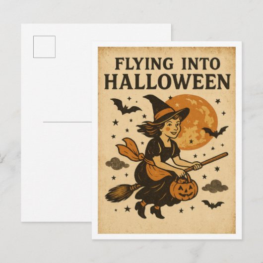 Oude Halloween Vliegend Briefkaart (Voorkant / Achterkant)