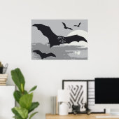Oude Halloween vliegende zwarte vleermuizen Poster (Thuiskantoor)