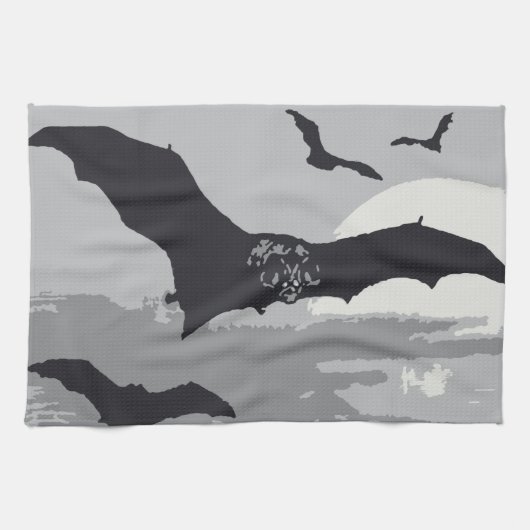 Oude Halloween vliegende zwarte vleermuizen Theedoek (Horizontaal)