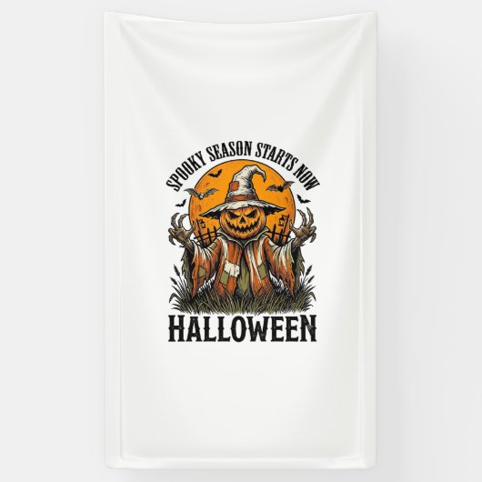 Oude Halloween Vogelverschrikker Pompoen Heks T-sh Spandoek (Verticaal)
