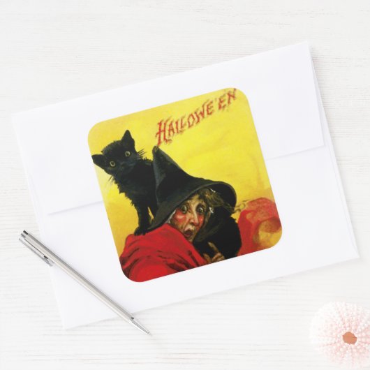 Oude Halloween Witch Vierkante Sticker (Envelop)