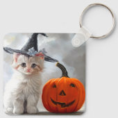 Oude Halloween witte kat en Jack-o'-lantern Sleutelhanger (Achterkant)