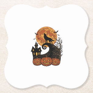 Oude Halloween Wolf Maan Pompoen Shirt Ontwerp_1 Kartonnen Onderzetters